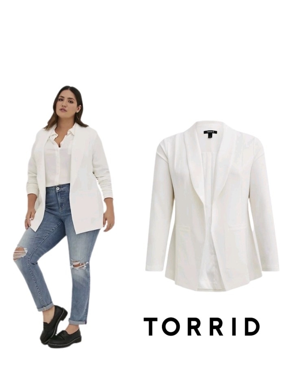 torrid White Open-Front Shawl Collar Blazer Size 2